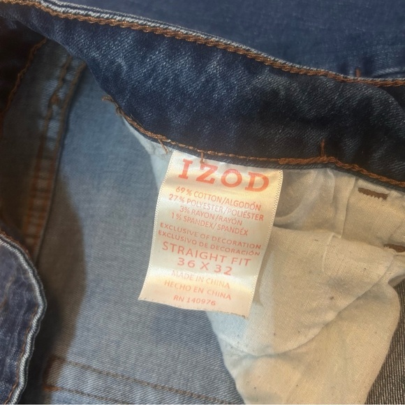 IZOD Comfort Stretch Straight Fit Men's Blue Jeans 36x32 Elastic Waist - Picture 3 of 6